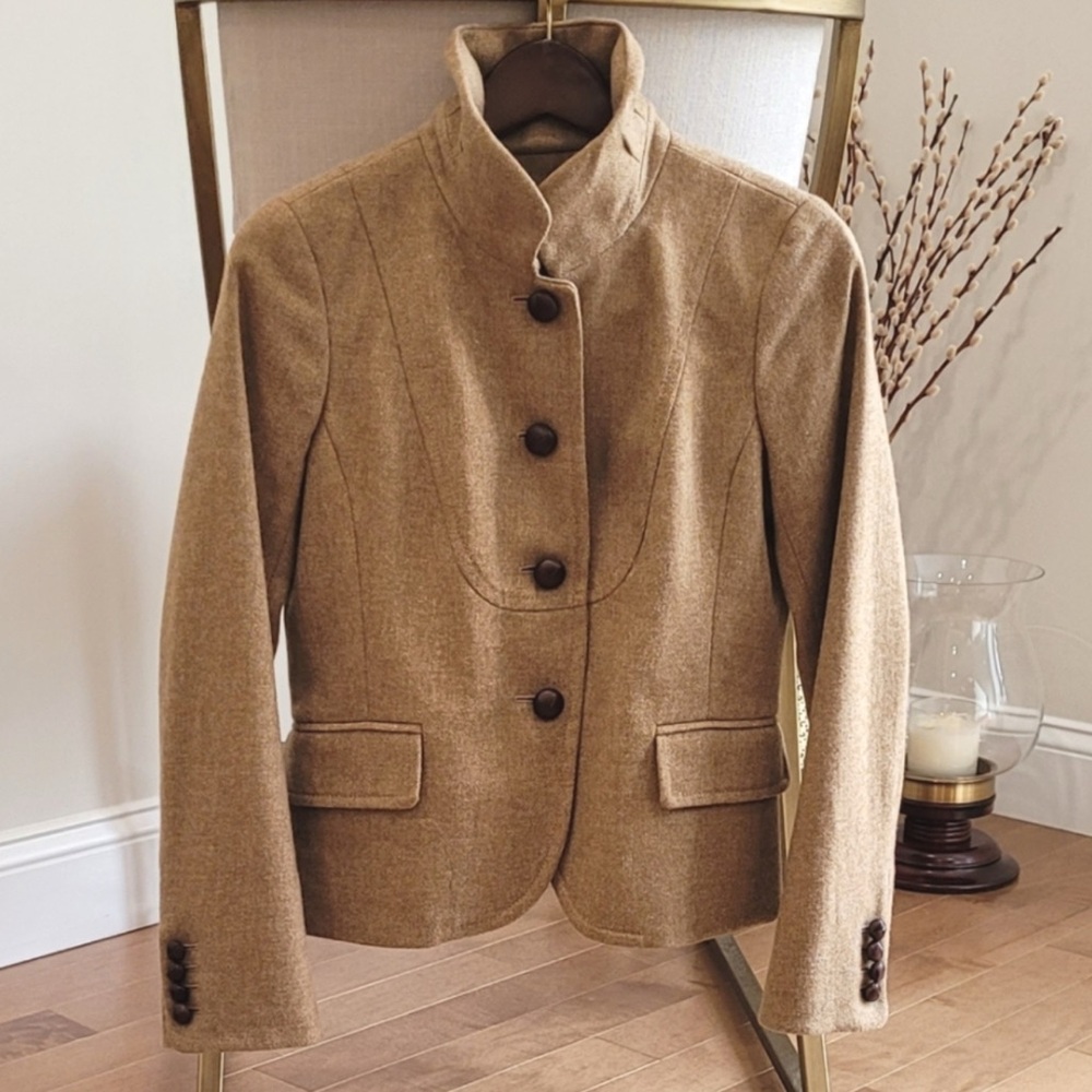 EUC. RARE J.CREW BELLA HERRINGBONE BLAZER JACKET SZ. 6 IN CAMEL COLOR
